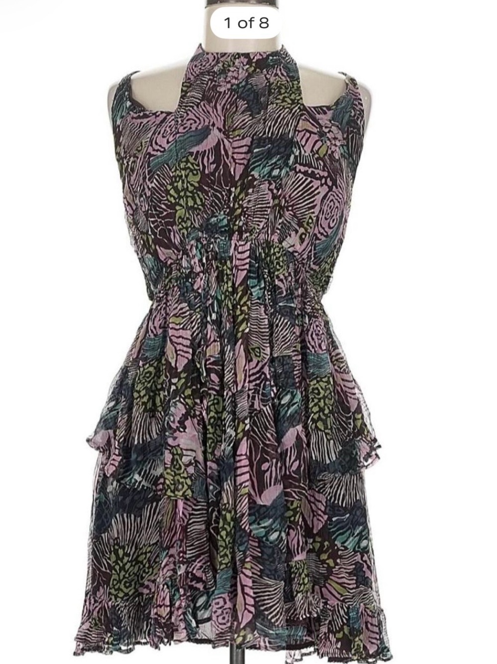 Anthropology Printed Tiered Mini Dress